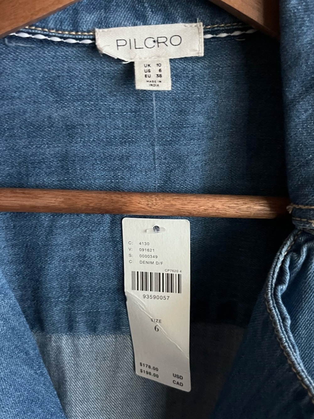 Anthropologie PILCRO Blue Denim Cotton Button Down Midi Western Dress Size 6 - Picture 10 of 12
